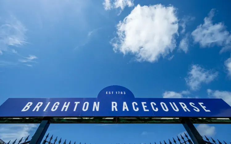 The Brighton Racecourse sign at the entrance to the track
