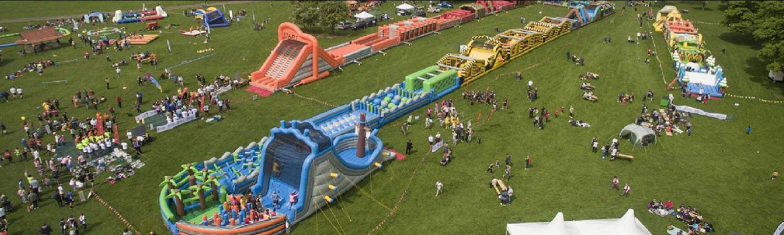 Obstacle course built out of inflatables at Brighton Racecourse.
