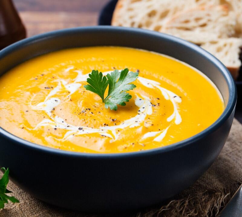 A ceramic bowl with warm soup.