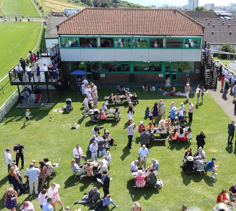 Outdoor grass picnic area with great views over the coastline of Brighton.
